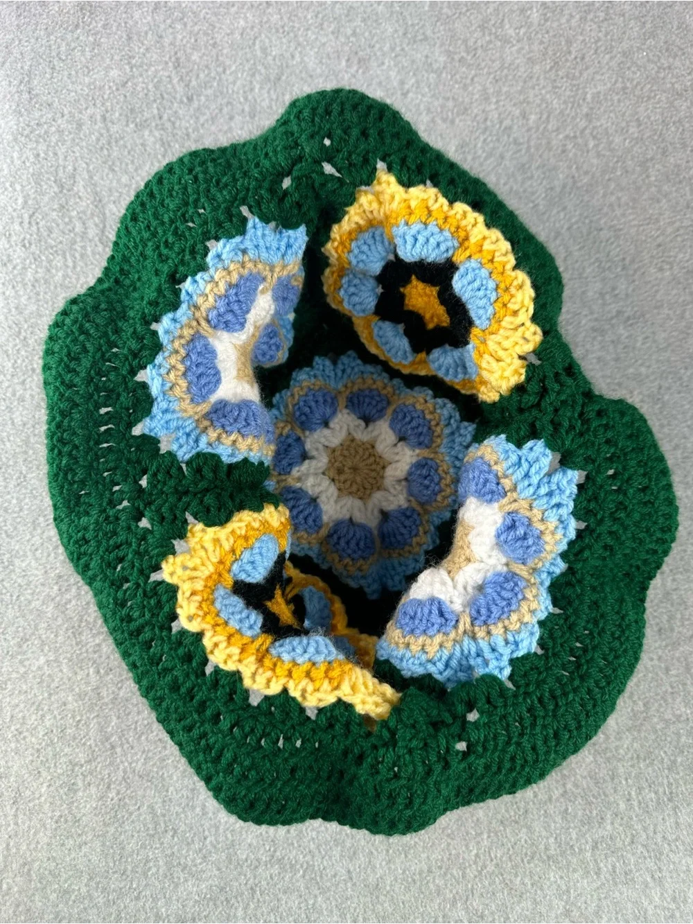 Handmade Crochet Granny Square Bucket Hat Boho Floral Hippie Cottagecore Knit